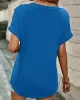 Buttoned Solid Color Loose Short Sleeves V-neck T-Shirts Tops