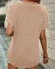 Buttoned Solid Color Loose Short Sleeves V-neck T-Shirts Tops