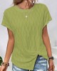 Jacquard Solid Color Split-Front Batwing Sleeves Loose Round-Neck T-Shirts Tops