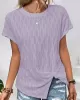 Jacquard Solid Color Split-Front Batwing Sleeves Loose Round-Neck T-Shirts Tops