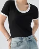 Contrast Color Short Sleeves Skinny Round-Neck T-Shirts