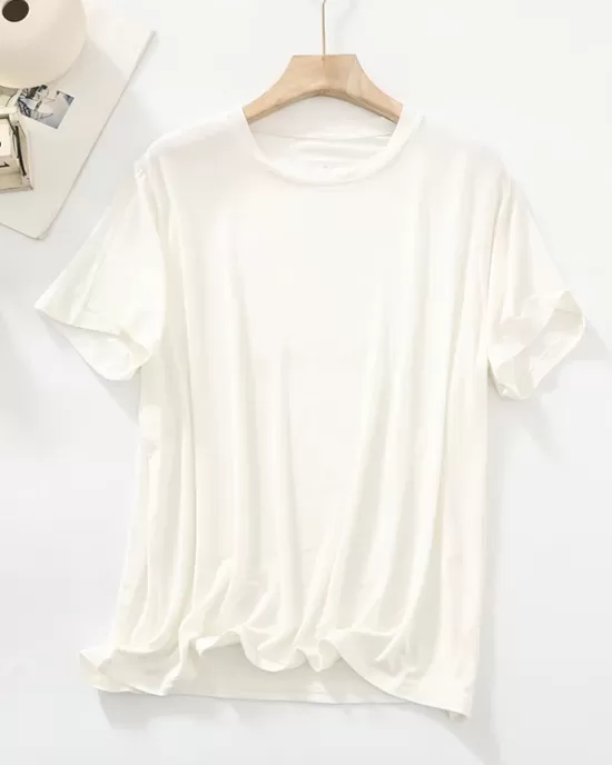 Solid Color Split-Joint Loose Short Sleeves Round-neck T-Shirts Tops