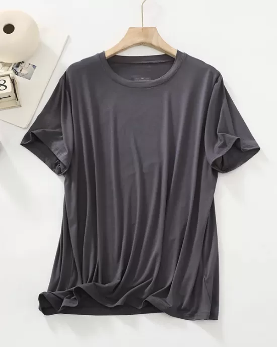 Solid Color Split-Joint Loose Short Sleeves Round-neck T-Shirts Tops