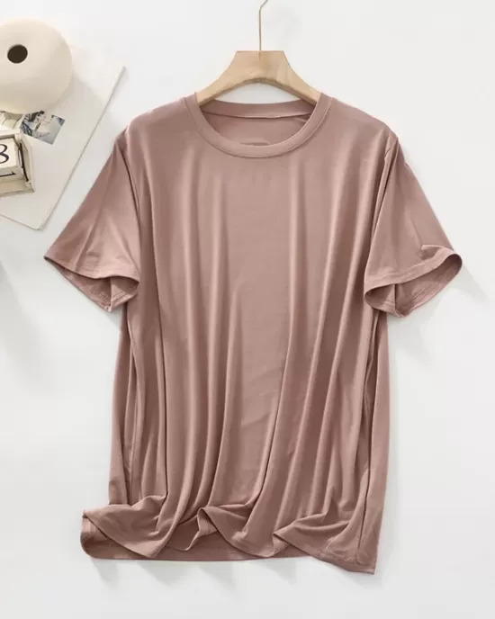 Solid Color Split-Joint Loose Short Sleeves Round-neck T-Shirts Tops