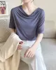 Pleated Solid Color Short Sleeves Heaps Collar T-Shirts Tops