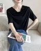 Pleated Solid Color Short Sleeves Heaps Collar T-Shirts Tops