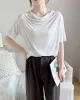 Pleated Solid Color Short Sleeves Heaps Collar T-Shirts Tops