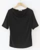 Pleated Solid Color Short Sleeves Heaps Collar T-Shirts Tops