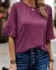 Asymmetric Buttoned Solid Color Split-Joint Ruffle Sleeves Round-Neck T-Shirts Tops