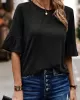 Asymmetric Buttoned Solid Color Split-Joint Ruffle Sleeves Round-Neck T-Shirts Tops