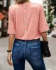 Asymmetric Buttoned Solid Color Split-Joint Ruffle Sleeves Round-Neck T-Shirts Tops