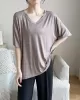 Solid Color Split-Joint Loose Short Sleeves V-neck T-Shirts Tops