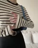 Contrast Color Striped Long Sleeves Skinny Round-Neck T-Shirts Tops