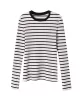 Contrast Color Striped Long Sleeves Skinny Round-Neck T-Shirts Tops