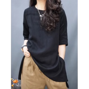 Solid Color Half Sleeves Loose Round-Neck T-Shirts Tops