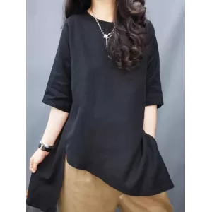 Solid Color Half Sleeves Loose Round-Neck T-Shirts Tops