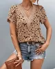 Printed Petal Sleeves Short Sleeves V-Neck T-Shirts Tops