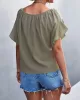 Elasticity Falbala Pleated Solid Color Tied Loose Short Sleeves Round-Neck T-Shirts Tops