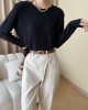 Solid Color Split-Joint Long Sleeves Round-Neck T-Shirts Tops