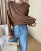 Solid Color Split-Joint Long Sleeves Round-Neck T-Shirts Tops