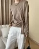 Asymmetric Bowknot Solid Color Long Sleeves Round-Neck T-Shirts Tops