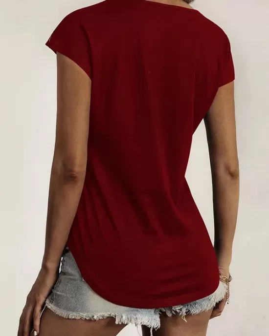 Hollow Solid Color Zipper Short Sleeves Round-Neck T-Shirts Tops