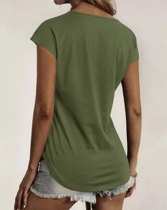 Hollow Solid Color Zipper Short Sleeves Round-Neck T-Shirts Tops