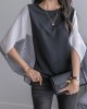 Contrast Color Split-Joint Batwing Sleeves Loose Round-Neck T-Shirts Tops