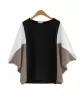 Contrast Color Split-Joint Batwing Sleeves Loose Round-Neck T-Shirts Tops