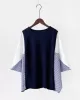 Contrast Color Split-Joint Batwing Sleeves Loose Round-Neck T-Shirts Tops