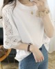 Hollow Solid Color Split-Joint Half Sleeves Loose Round-Neck T-Shirts Tops