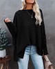 Solid Color Split-side Long Sleeves Loose Boat Neck T-shirts