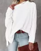 Solid Color Split-side Long Sleeves Loose Boat Neck T-shirts