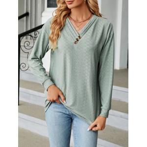 Split-Joint Long Sleeves Loose V-Neck T-Shirts