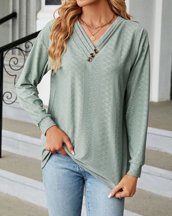 Split-Joint Long Sleeves Loose V-Neck T-Shirts