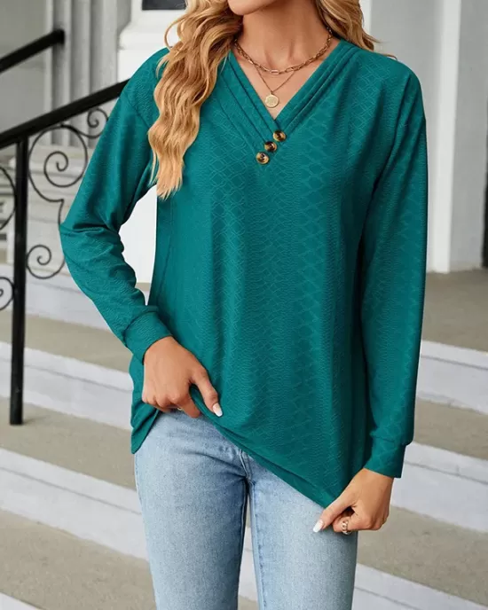 Split-Joint Long Sleeves Loose V-Neck T-Shirts