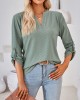 Jacquard Solid Color Loose Three-Quarter Sleeves V-Neck T-Shirts