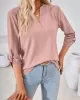 Jacquard Solid Color Loose Three-Quarter Sleeves V-Neck T-Shirts