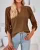 Jacquard Solid Color Loose Three-Quarter Sleeves V-Neck T-Shirts