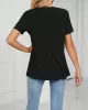 Pleated Solid Color Split-Joint Loose Short Sleeves Round-Neck T-Shirts