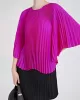 Pleated Solid Color Batwing Sleeves Loose Round-Neck T-Shirts Tops