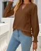 Elasticity Hollow Solid Color Long Sleeves Loose V-neck T-Shirts Tops