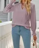 Elasticity Hollow Solid Color Long Sleeves Loose V-neck T-Shirts Tops