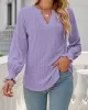 Elasticity Hollow Solid Color Long Sleeves Loose V-neck T-Shirts Tops