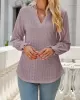 Elasticity Hollow Solid Color Long Sleeves Loose V-neck T-Shirts Tops