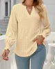 Elasticity Hollow Solid Color Long Sleeves Loose V-neck T-Shirts Tops