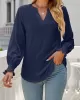 Elasticity Hollow Solid Color Long Sleeves Loose V-neck T-Shirts Tops