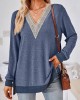 Hollow Split-Joint Split-Side Long Sleeves Loose V-Neck T-Shirts Tops