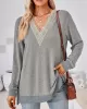 Hollow Split-Joint Split-Side Long Sleeves Loose V-Neck T-Shirts Tops