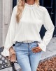 Elasticity Ruffled Solid Color Long Sleeves Ruffle Sleeves Mock Neck T-Shirts Tops